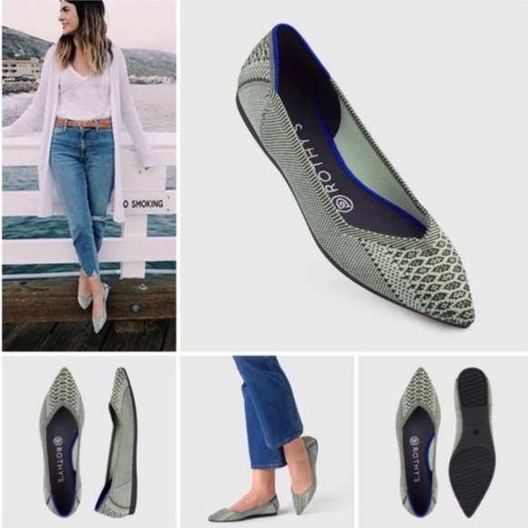 Rothy’s Pistachio Python Pointed Toe Flat‎ Rare Retired Unicorn Size 8 Green - Picture 1 of 13